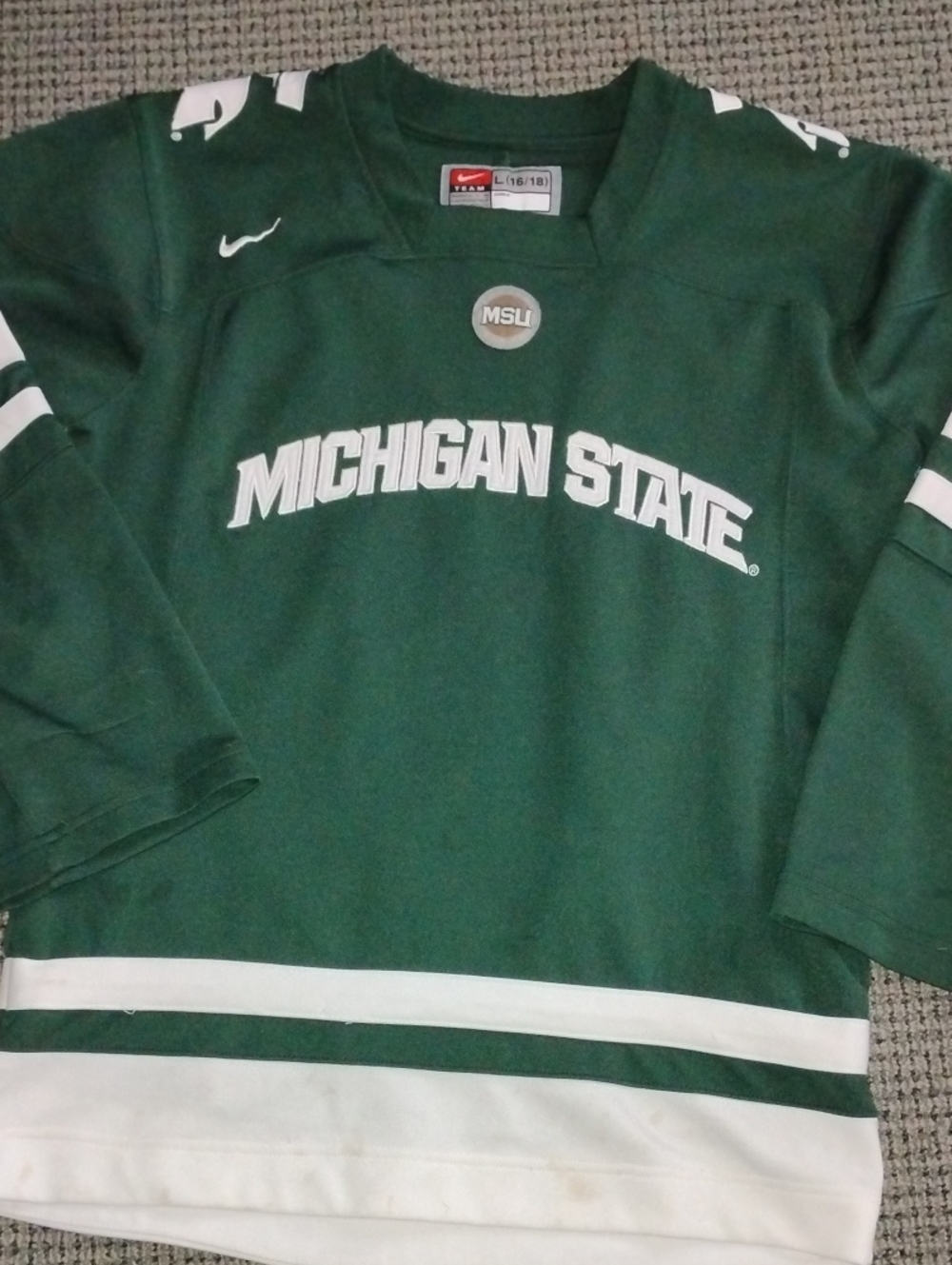 Nike Green and White Michigan State Spartans Youth Large Hockey Jersey